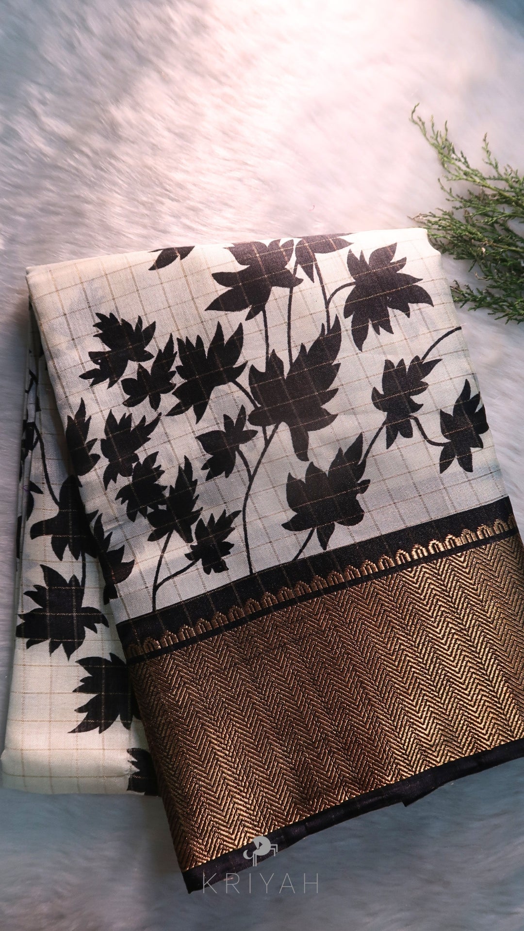 DOLA SILK SAREE WITH FLORAL PRINT BLACK