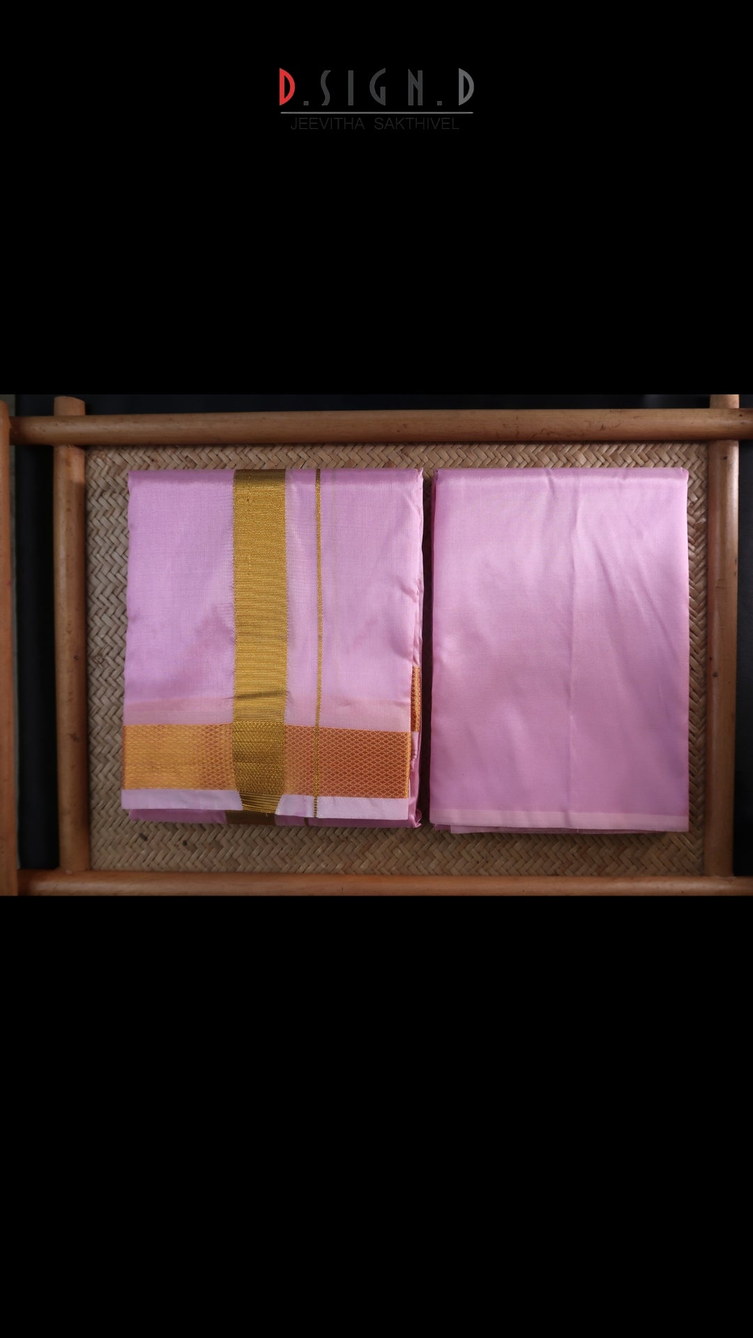 Lilac semi silk dhoti with unstitched Shirt