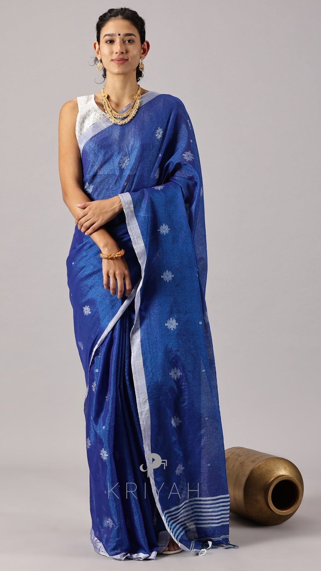 Blue Jamdhani Tissue Saree