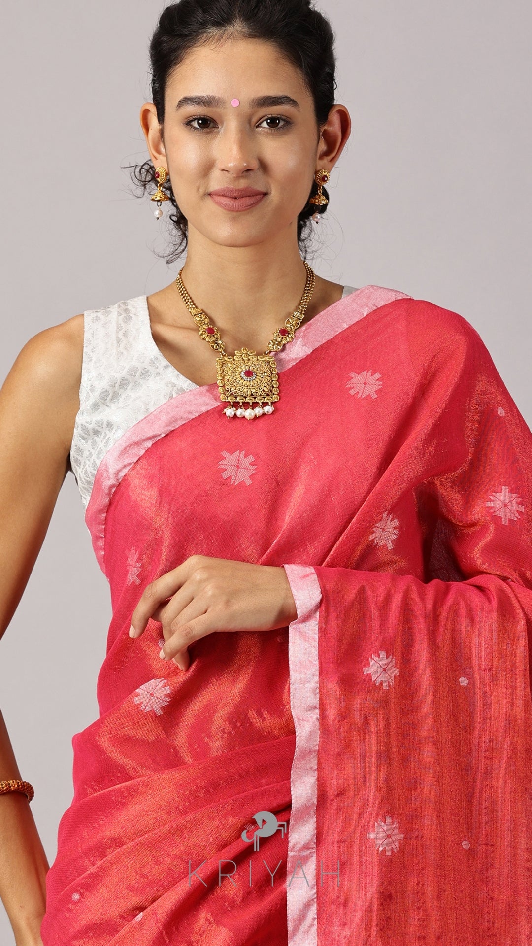Pink Jamdhani Tissue Saree