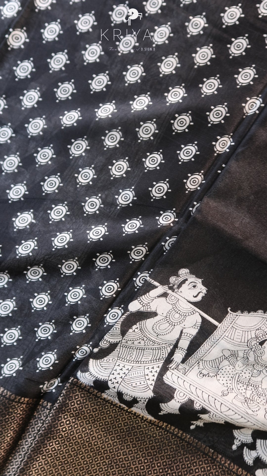 DOLA SILK SAREE WITH PALLENQUIN PRINT BLACK