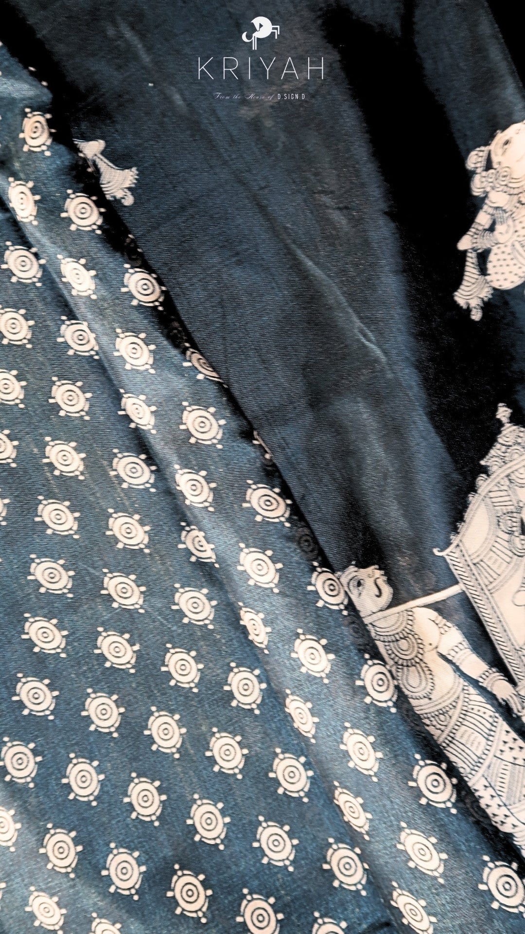 DOLA SILK SAREE WITH PALLENQUIN PRINT PEACOCK BLUE