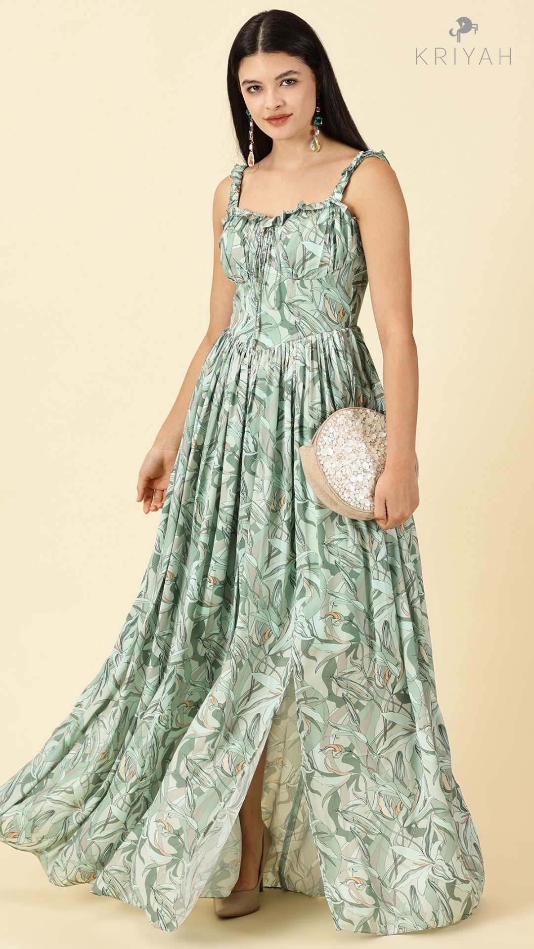 Magnolia- Green tropical corset gown