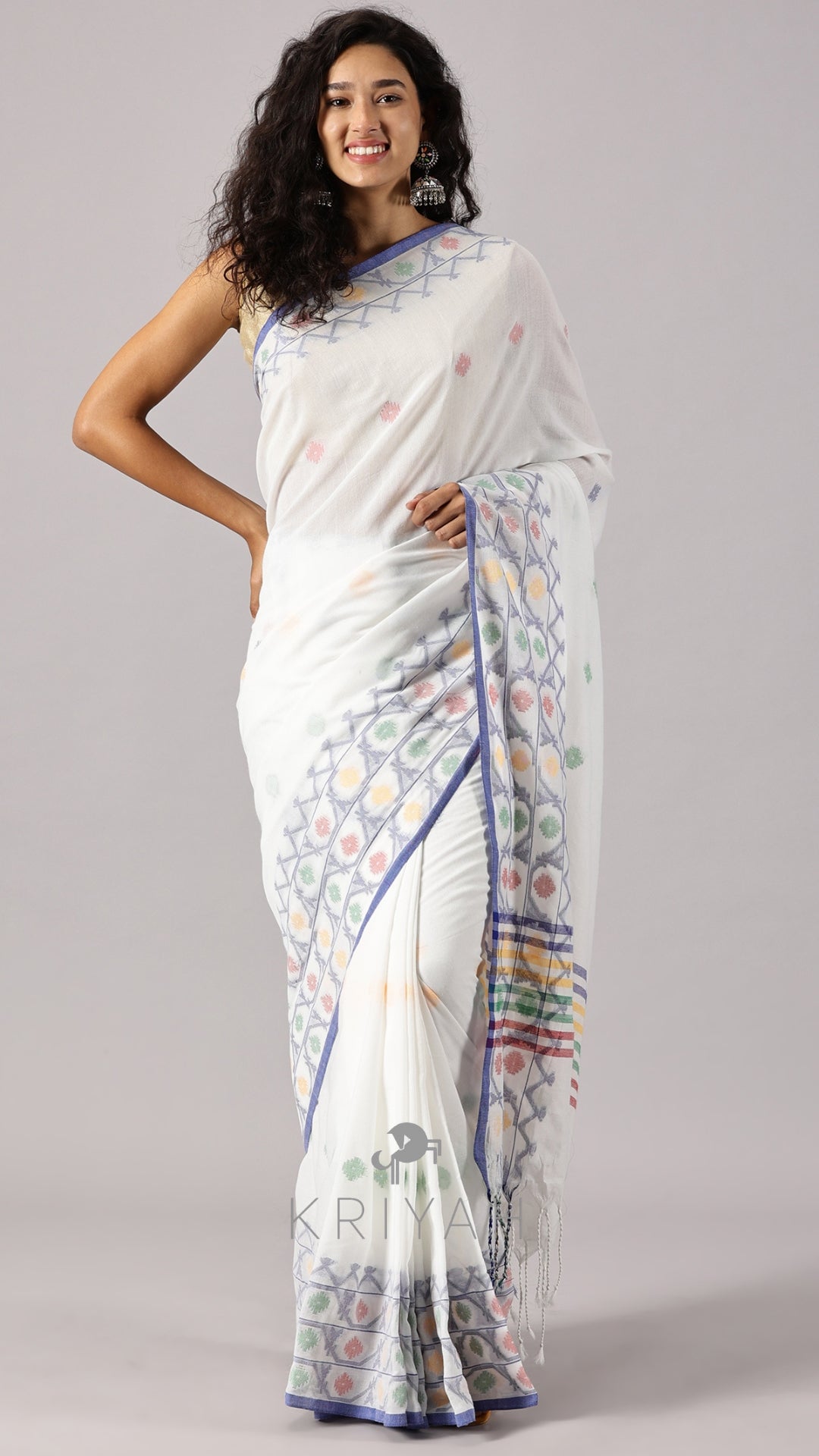 Avira - White Mul Saree