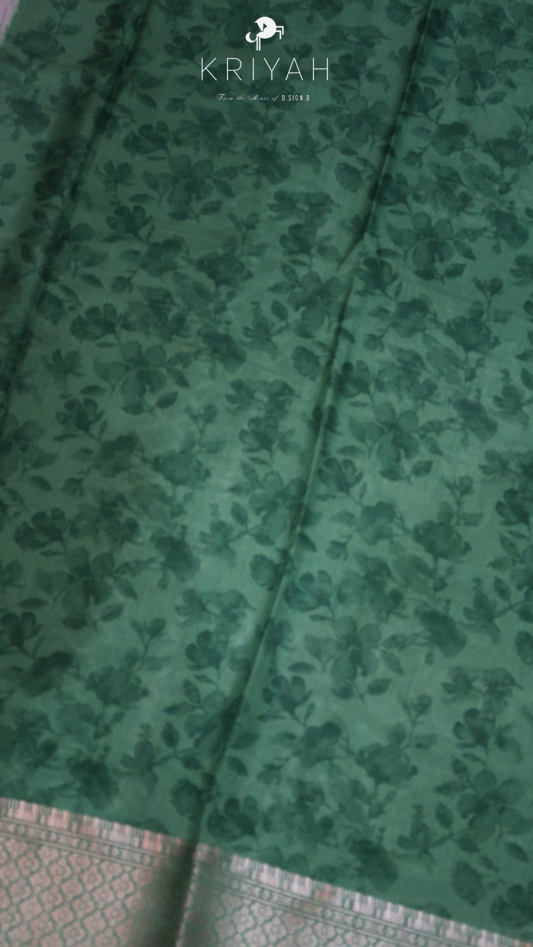 DOLA SILK SAREE WITH FLORAL PRINT DUSKY GREEN