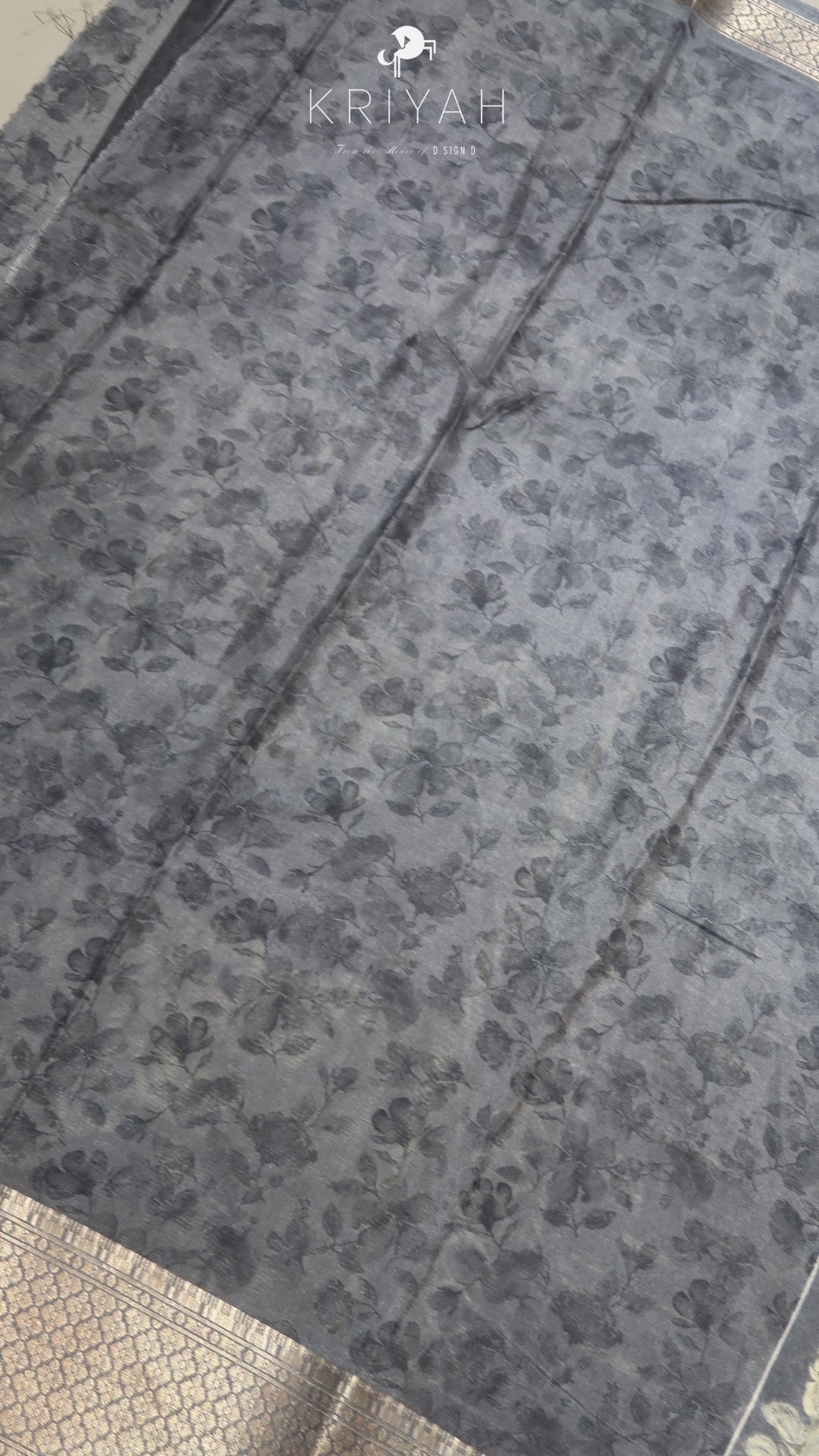 DOLA SILK SAREE WITH FLORAL PRINT STEEL GREY