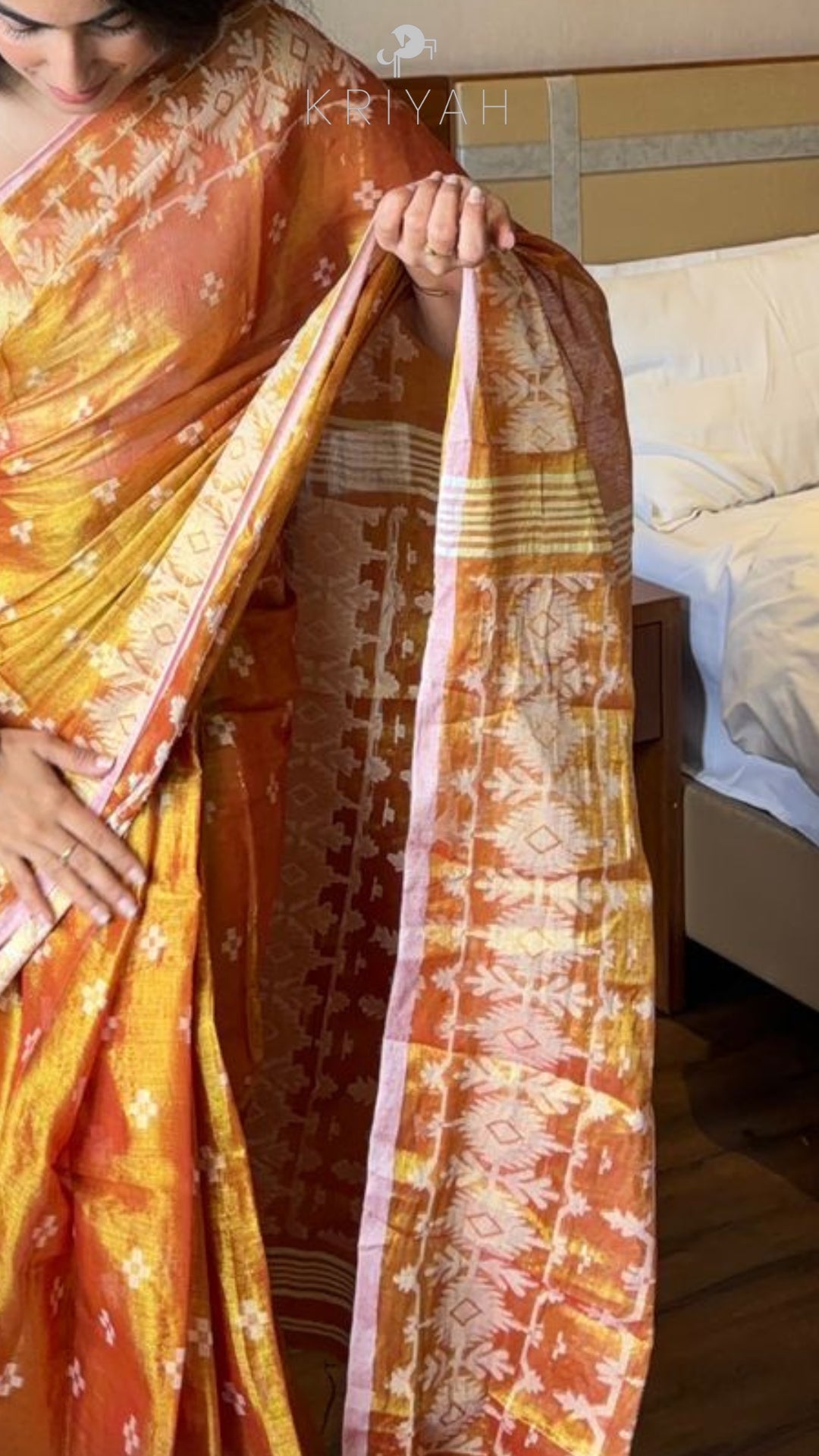 Orange Jamdhani tissue Saree