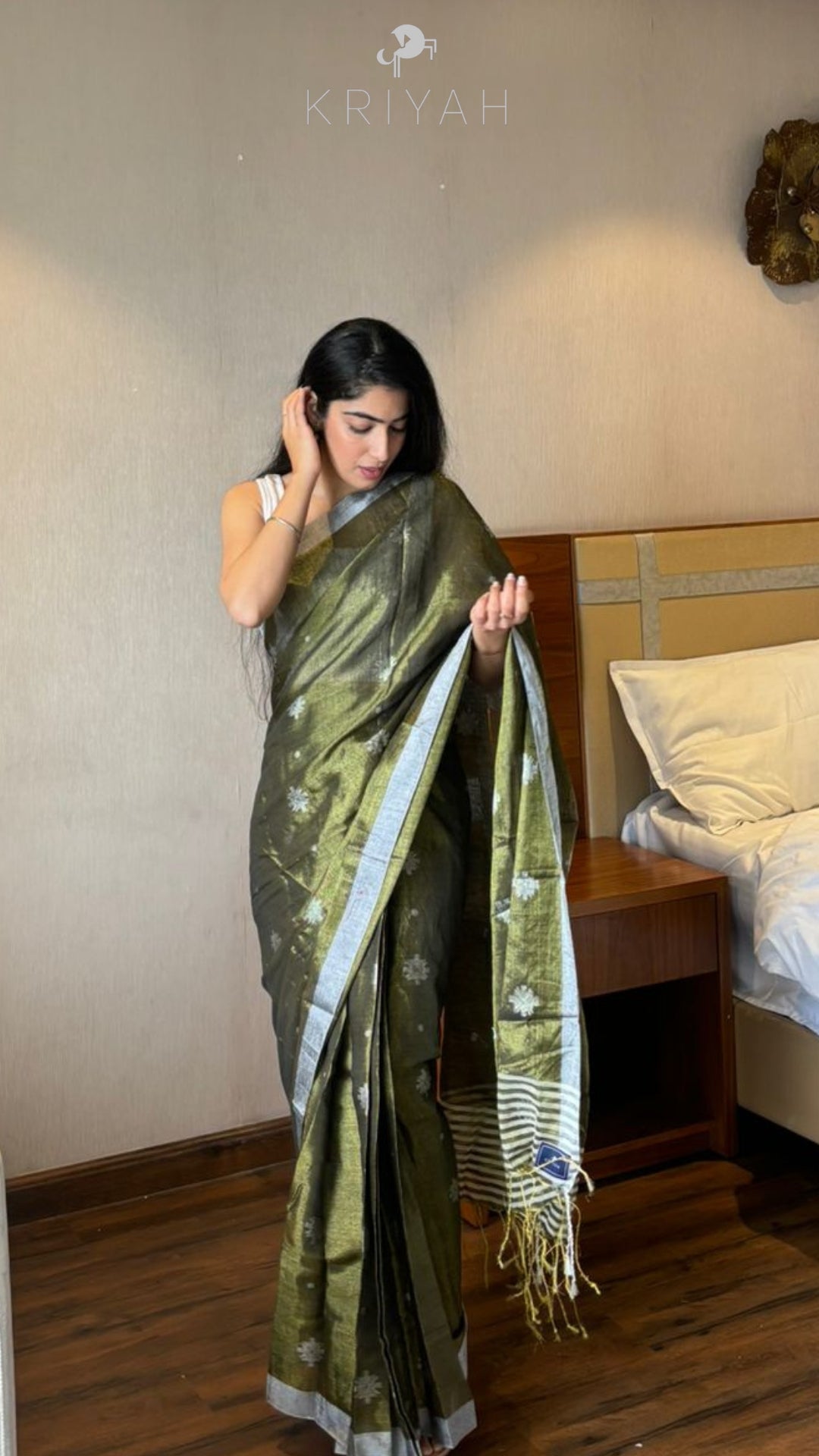 Green Jamdhani Tissue Saree