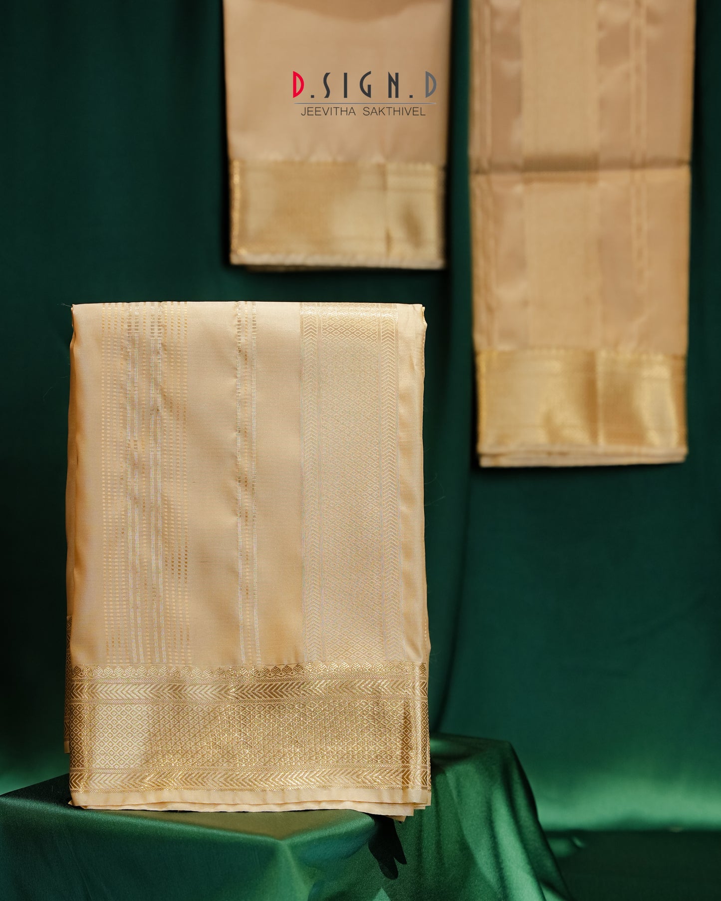 Vastra Gold Pin Stripes Fine silk dhoti Set - Bridal