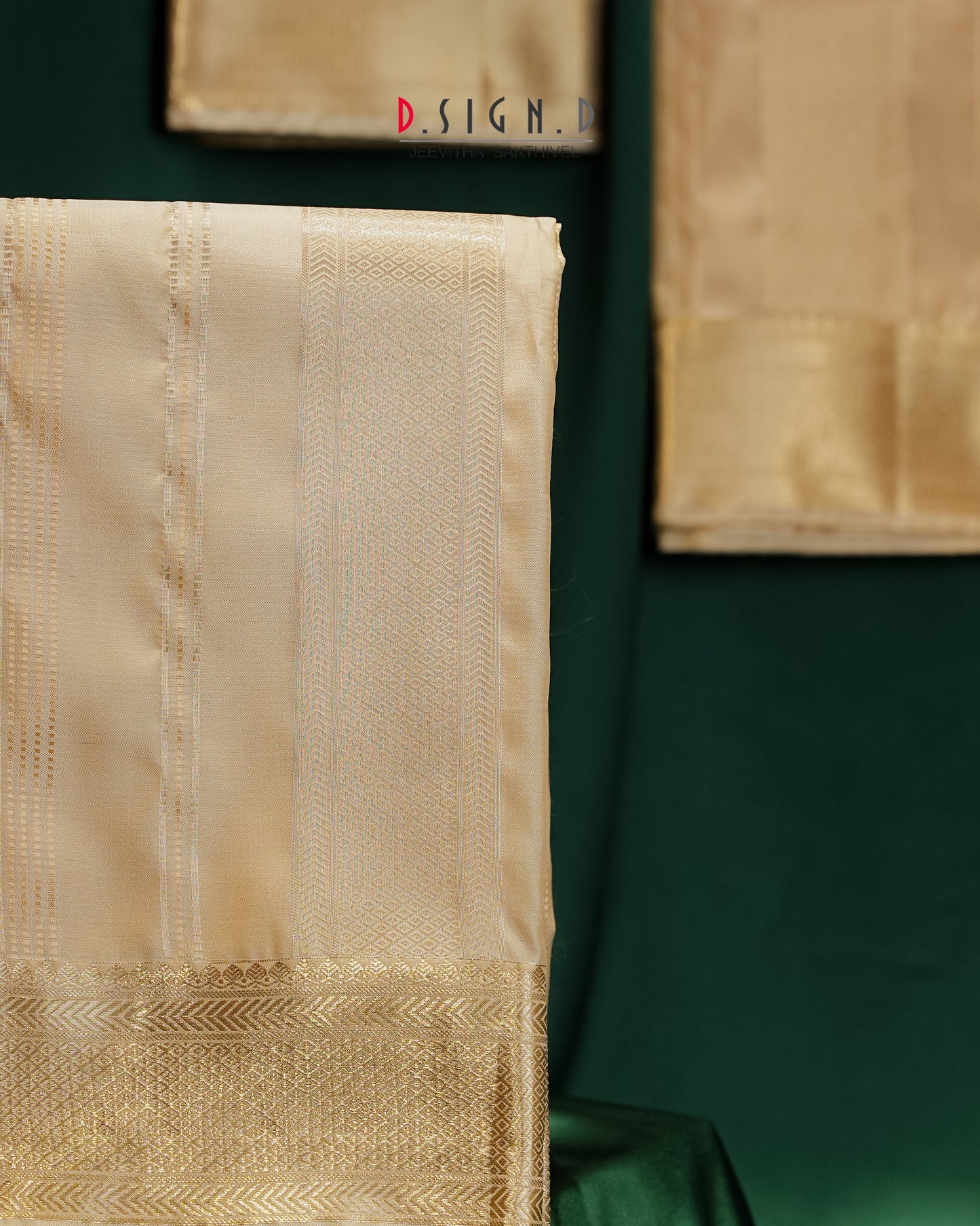 Vastra Gold Pin Stripes Fine silk dhoti Set - Bridal