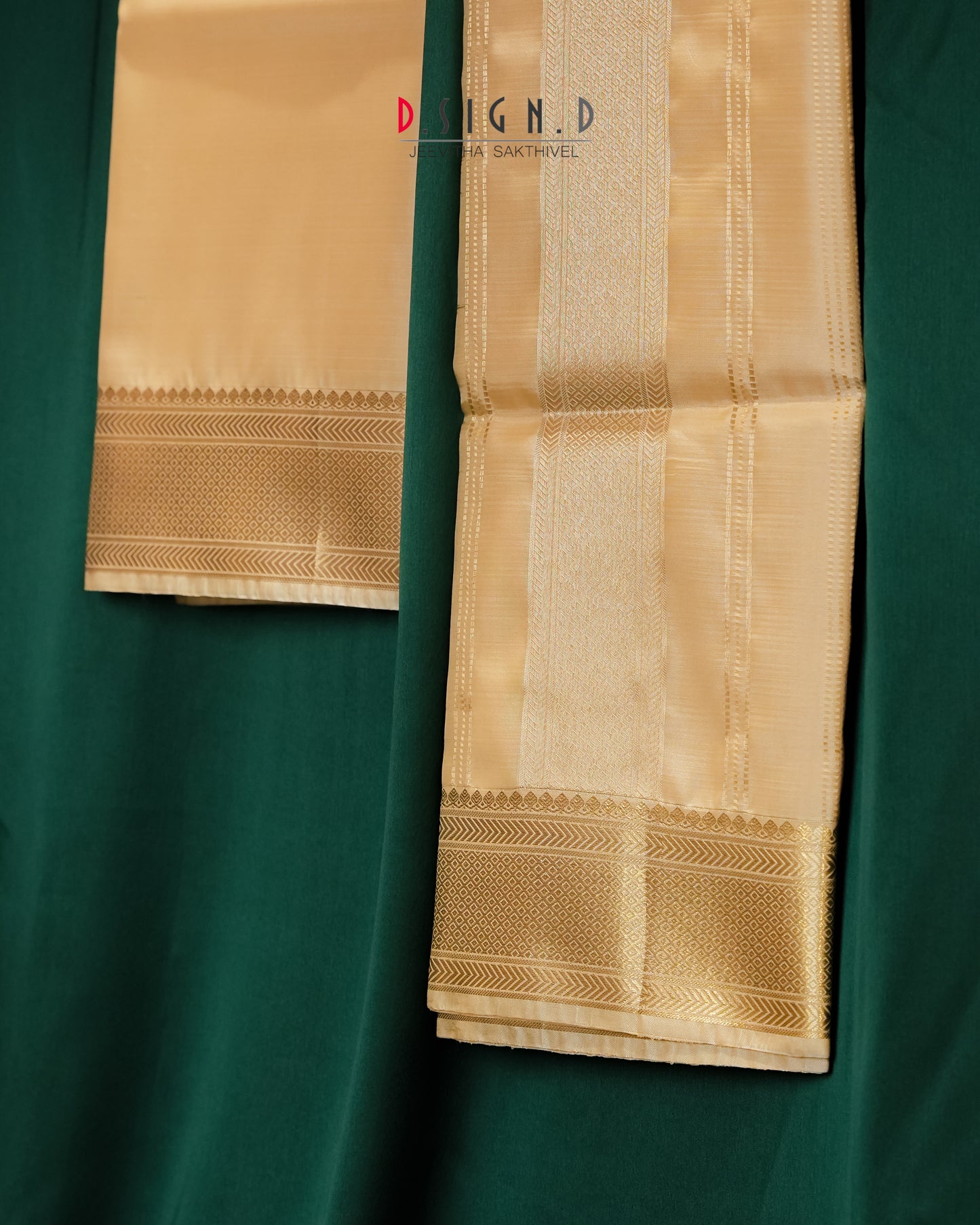 Vastra Gold Pin Stripes Fine silk dhoti Set - Bridal