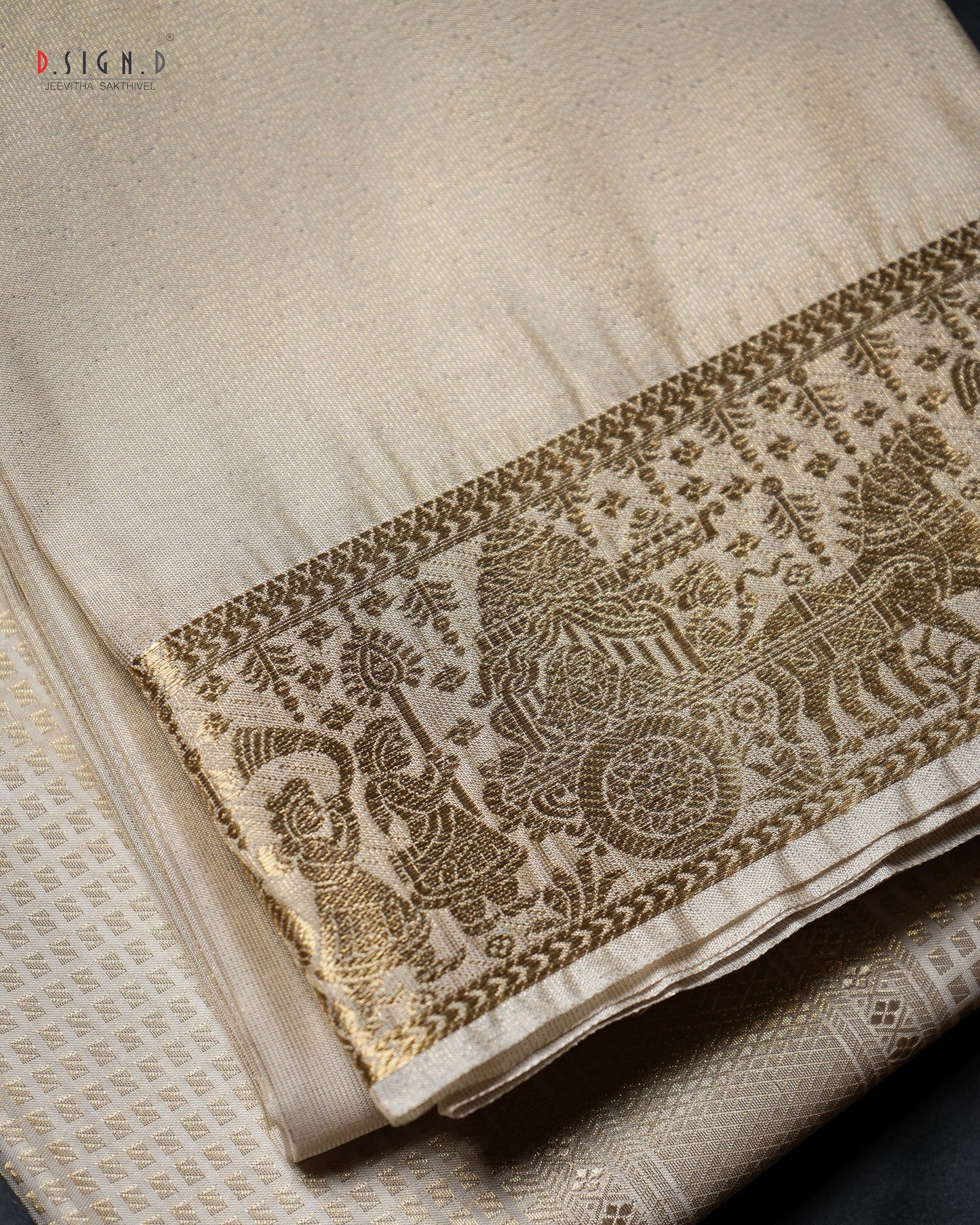 WHITE PALLENQUIN ZARI CHECKS FINE SILK DHOTI SET