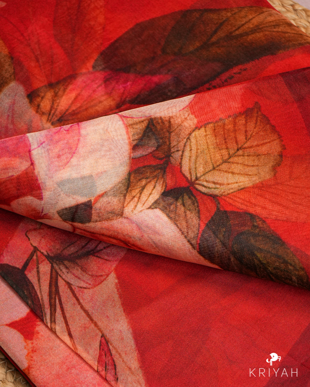 Printed Organza Saree - Red