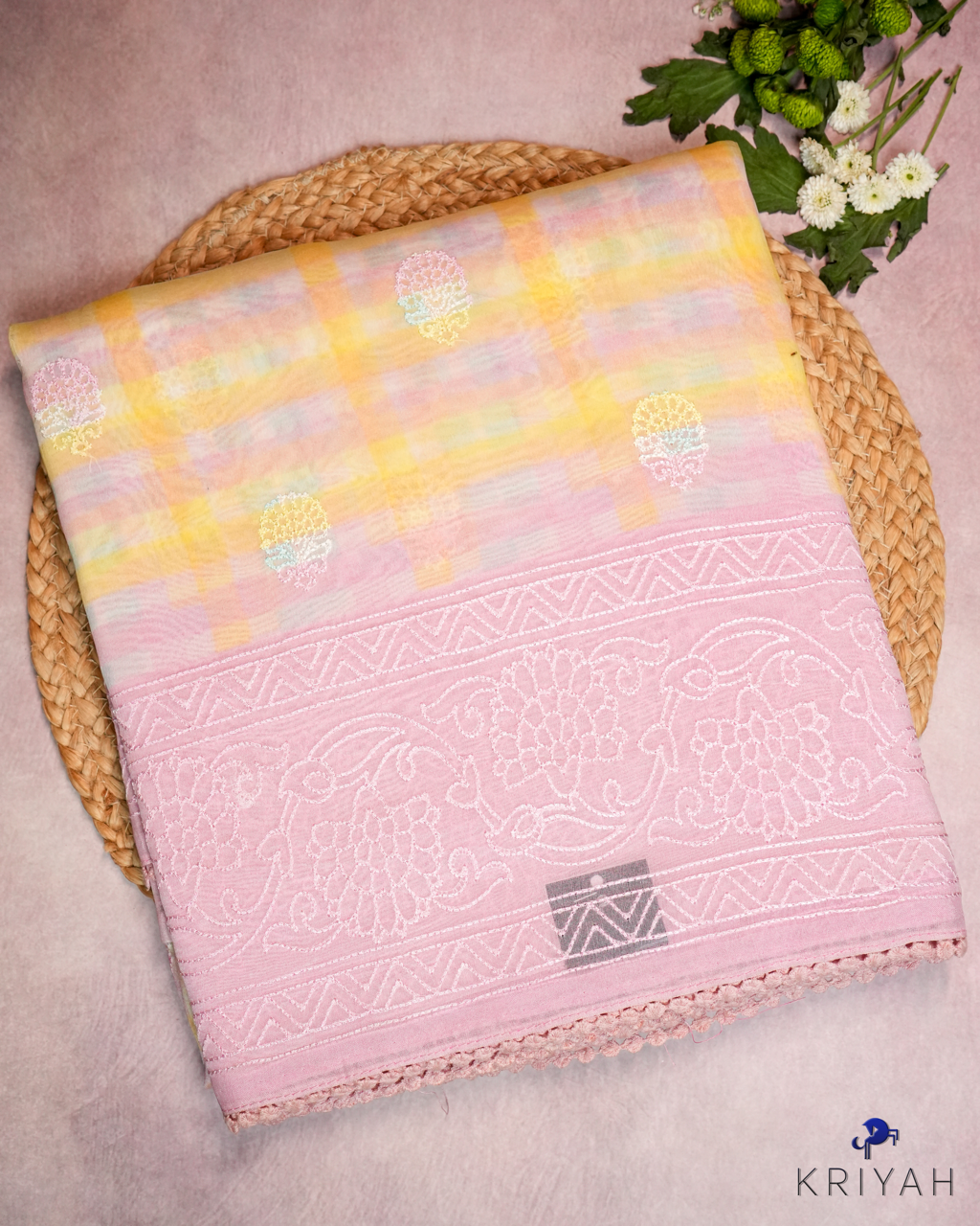 Embroidered Organza Saree - Pink