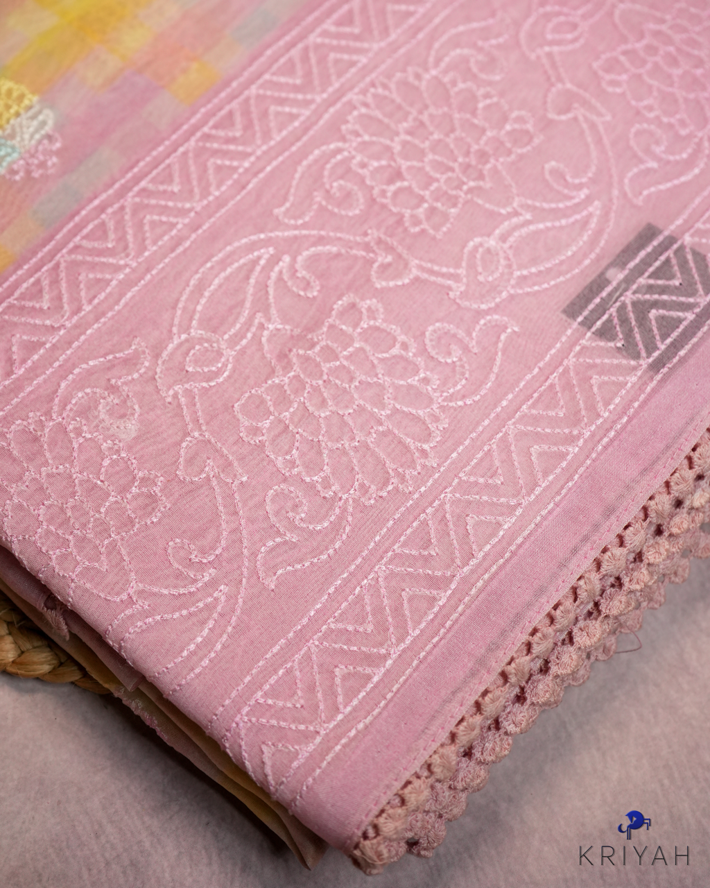 Embroidered Organza Saree - Pink