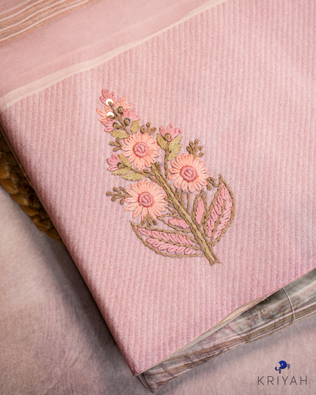 Embroidered Organza Saree - Light Pink