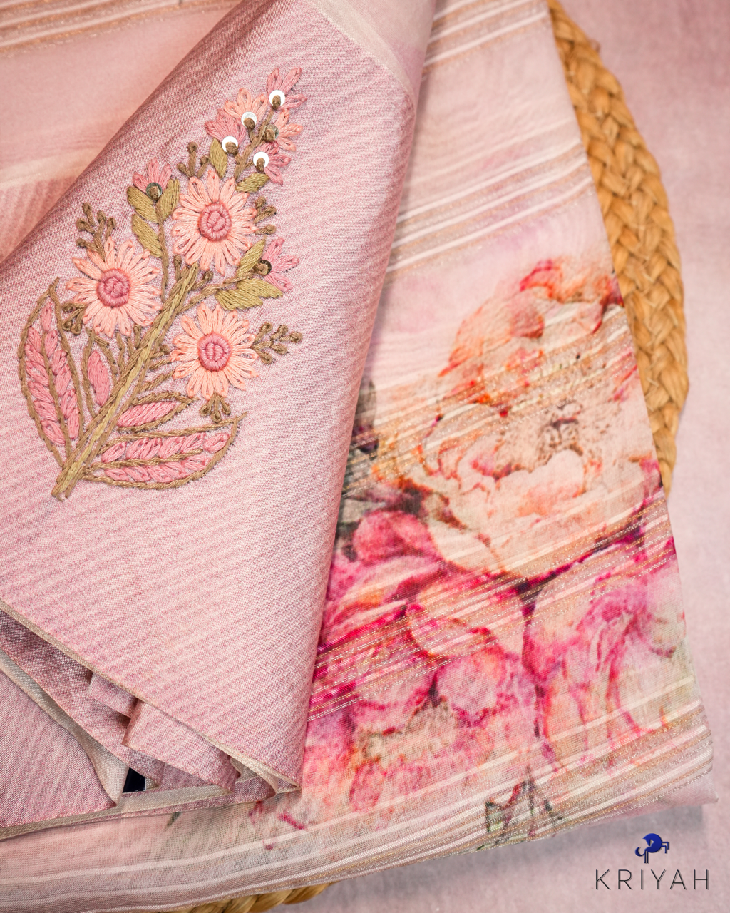 Embroidered Organza Saree - Light Pink