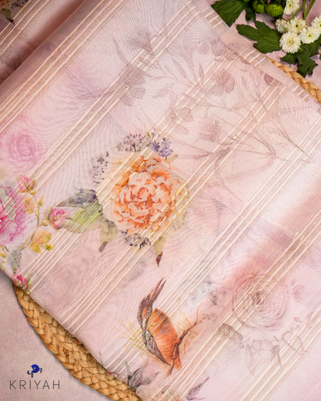 Embroidered Organza Saree - Light Pink