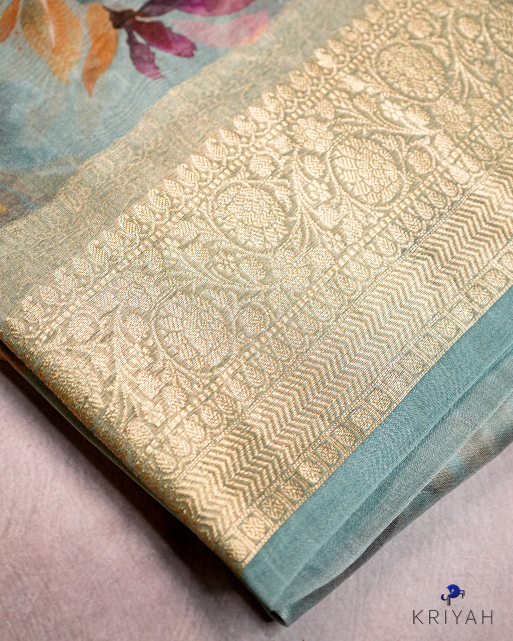 Printed Organza Saree - Powder Blue