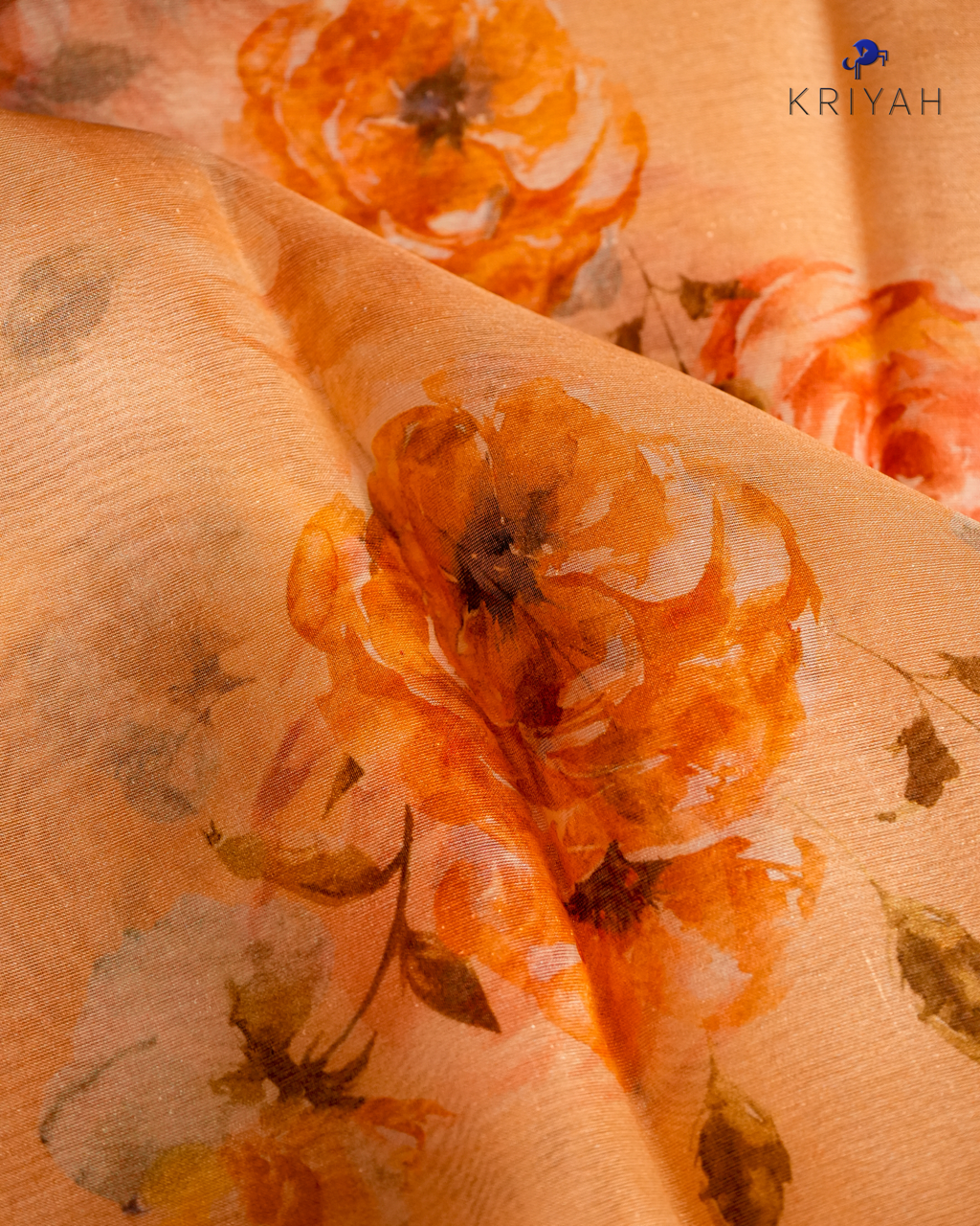 Printed Organza Saree - Peach