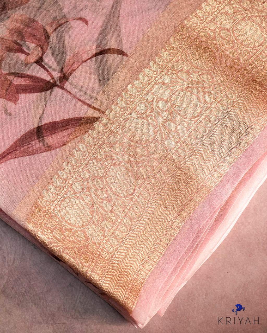 Printed Organza Saree - Light Pink