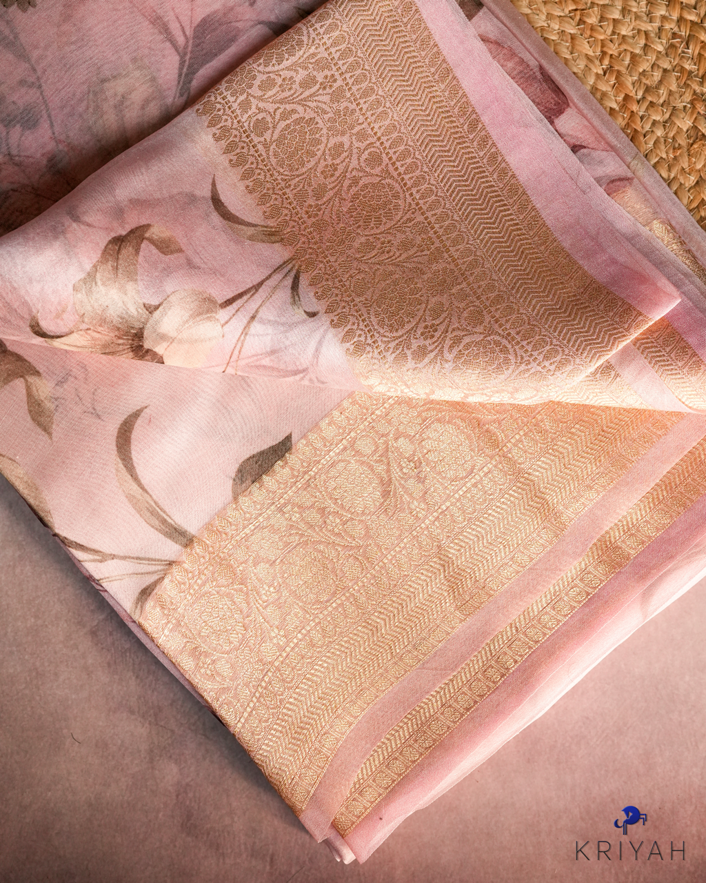 Printed Organza Saree - Light Pink