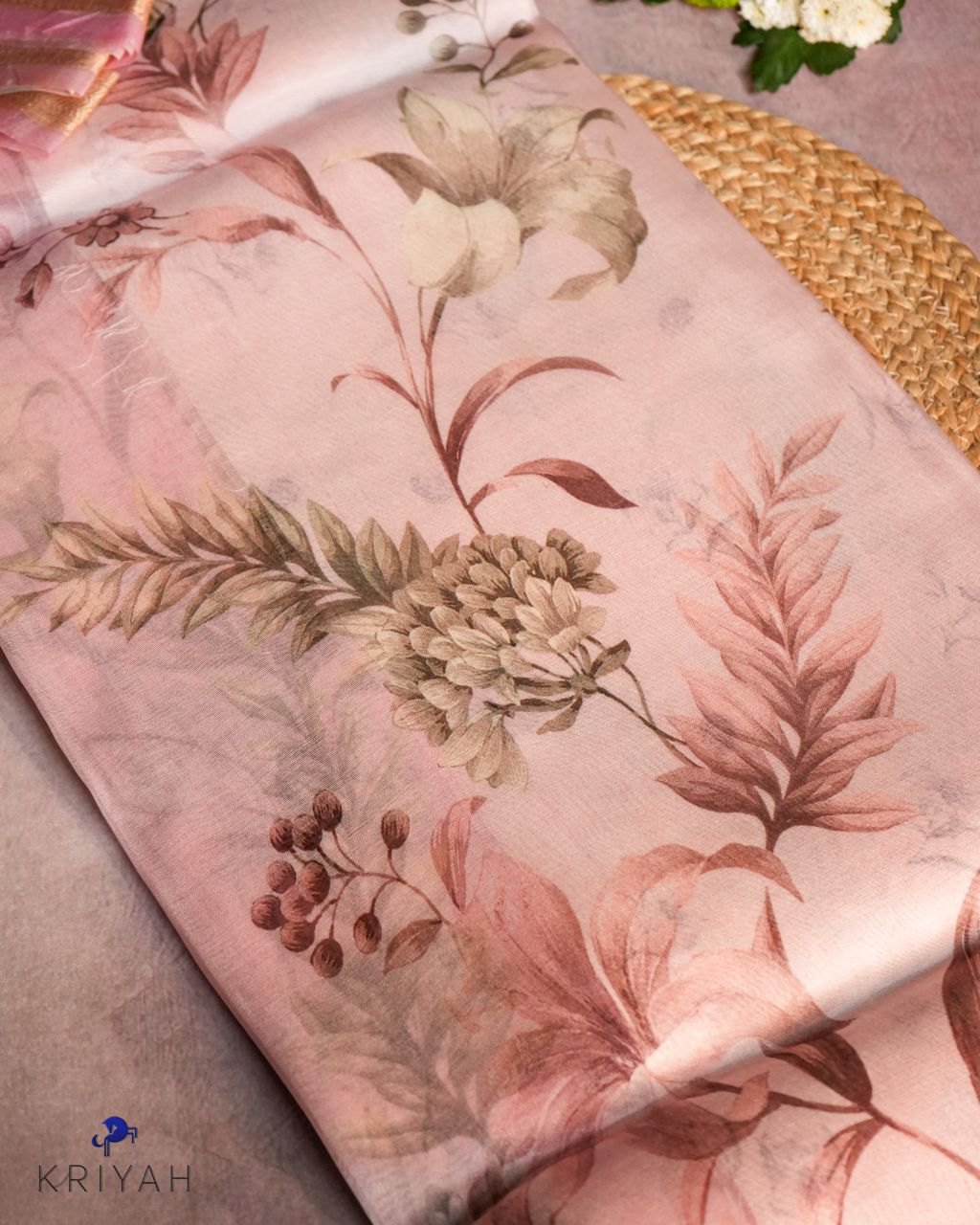 Printed Organza Saree - Light Pink