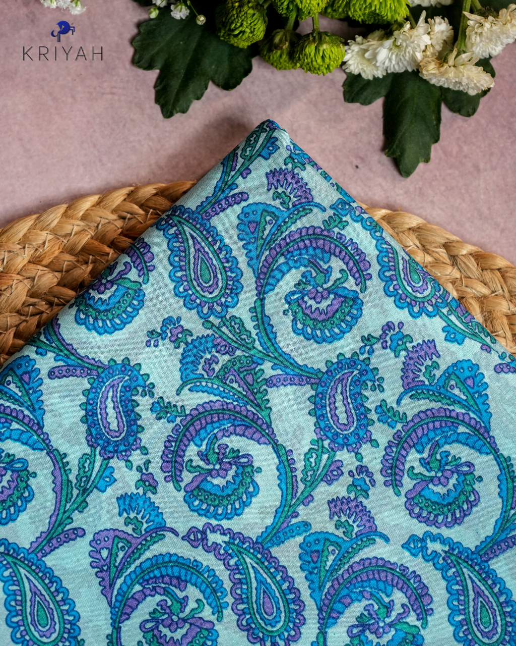 PAISLEY PRINTED SILK WITH BORDER - LIGHT BLUE