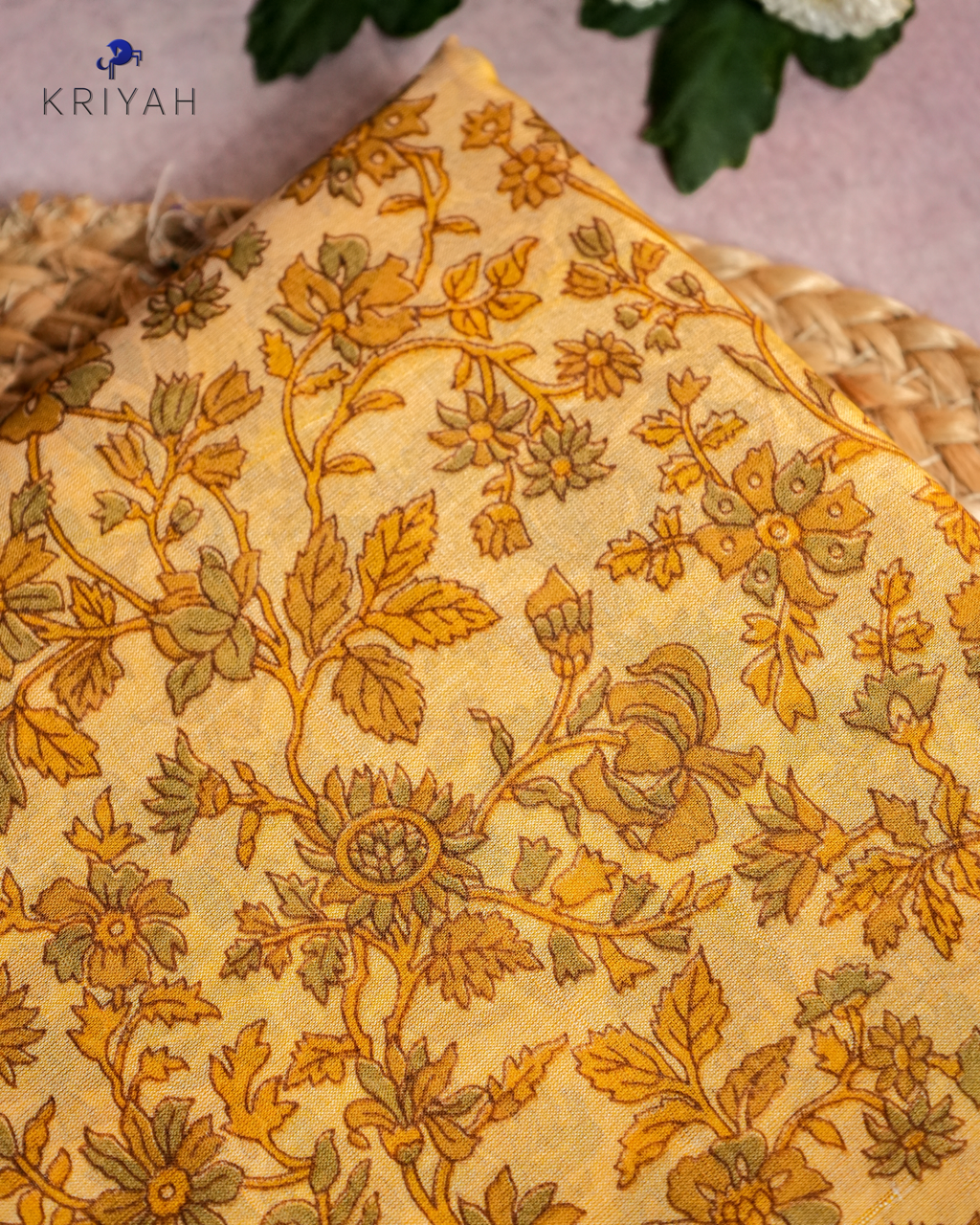 FLORAL PRINTED SILK WITH BORDER - LEMON YELLOW