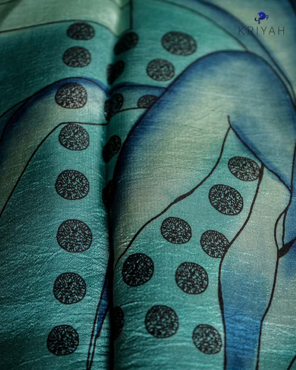 ABSTRACT PRINTED DUPION SILK SAREE - TURQOISE