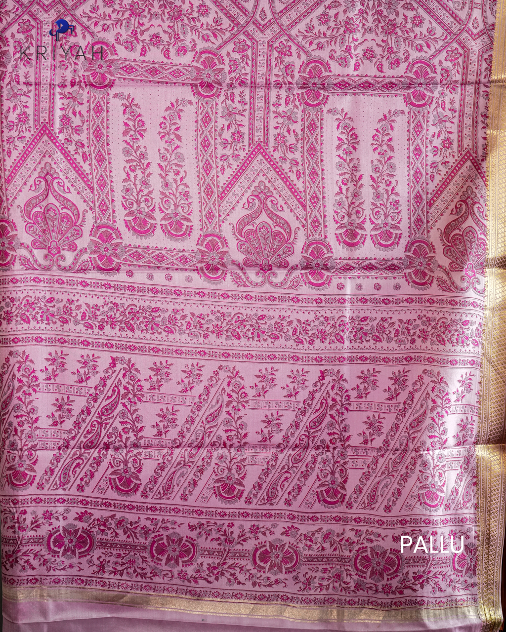 FLORAL PRINTED SILK WITH BORDER - LIGHT PINK