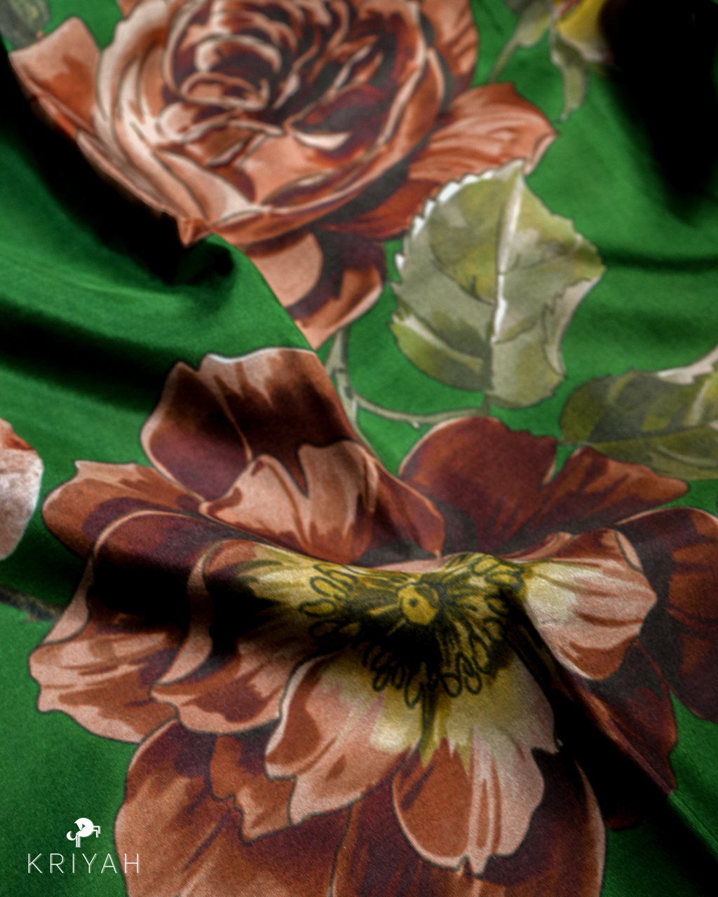 PRINTED SILK SAREE - DARK GREEN