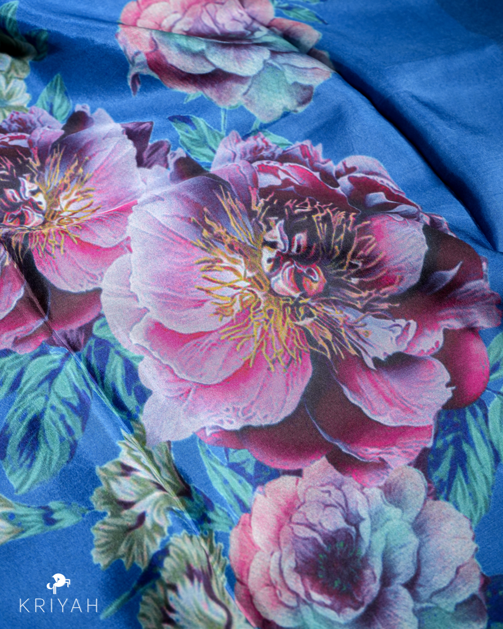 PRINTED SILK SAREE - STEEL BLUE