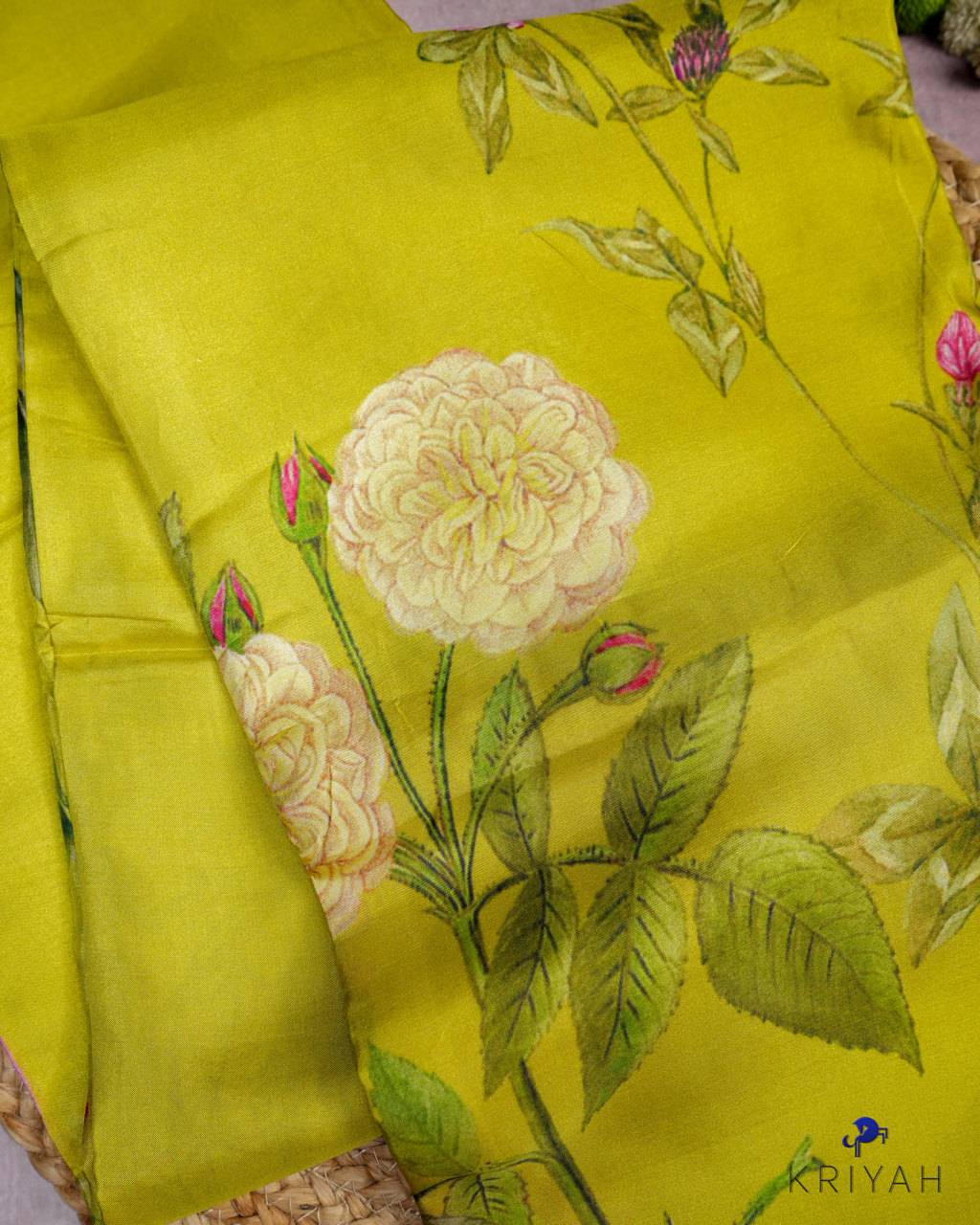 PRINTED SILK SAREE - TEA GREEN