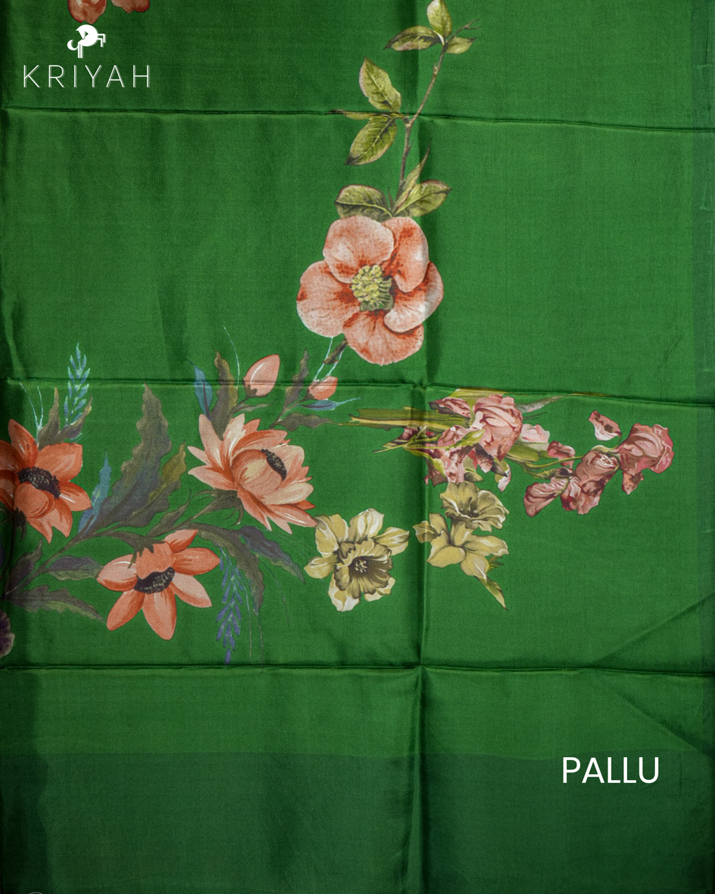 PRINTED SILK SAREE - DARK GREEN