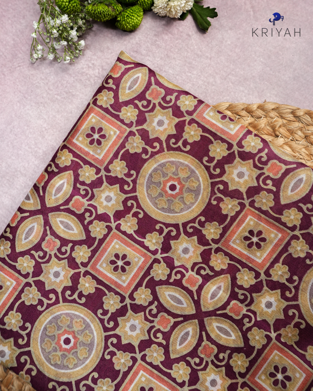 PRINTED SILK SAREE AJRAK - MAROON