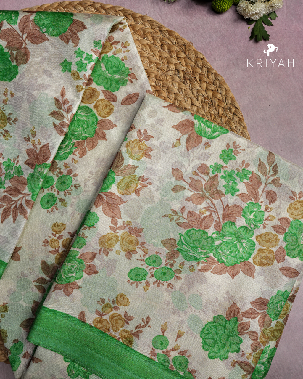PRINTED SILK SAREE CHINTZ - OFF WHITE