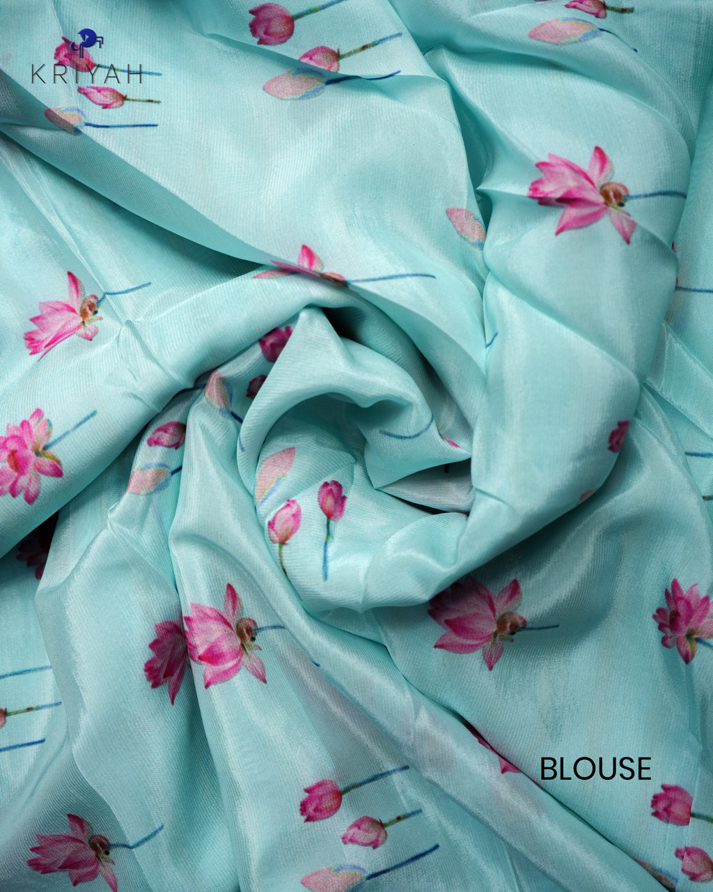 LOTUS PRINTED CREPE SAREE - SKY BLUE