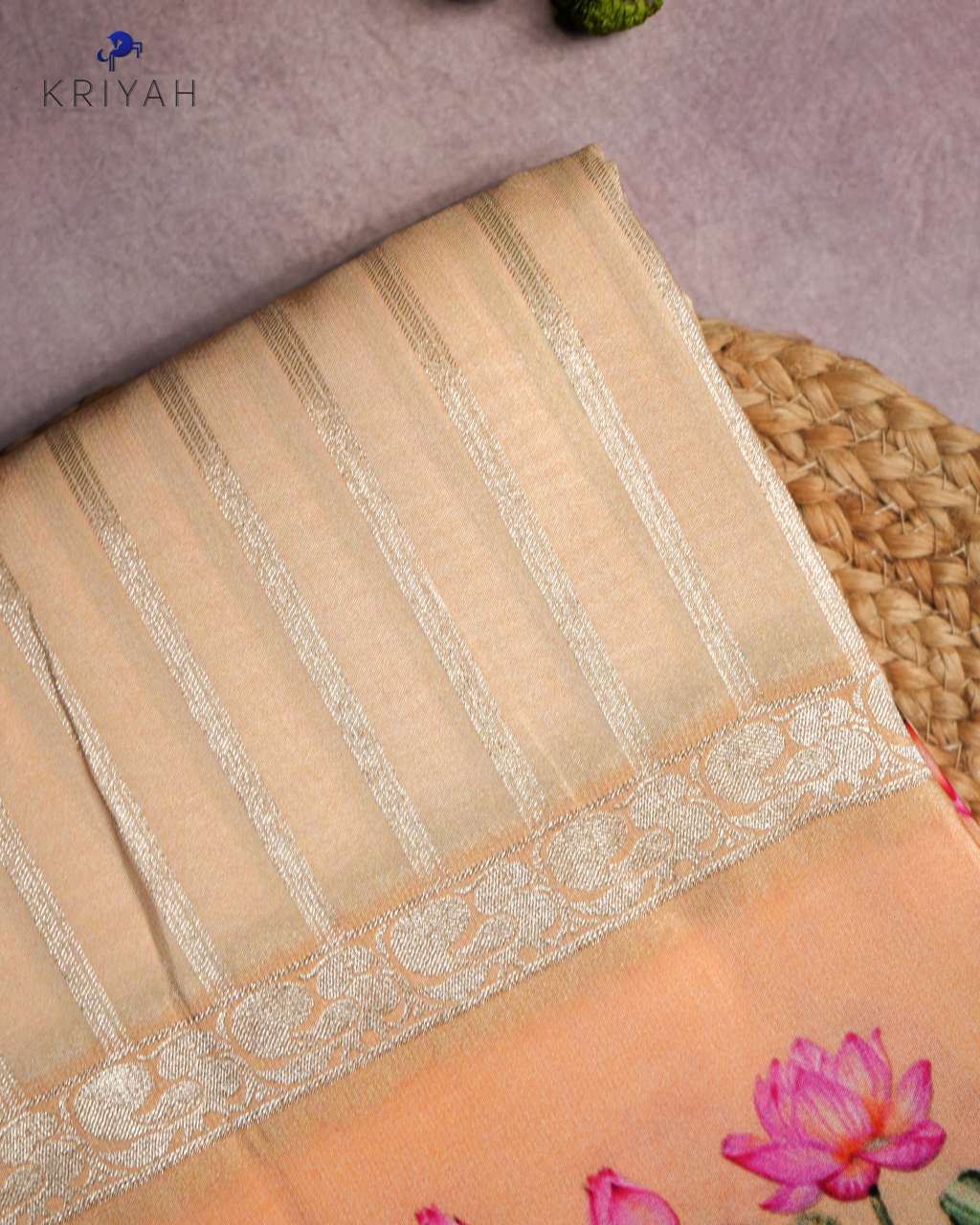 LOTUS PRINTED CREPE SAREE - PEACH