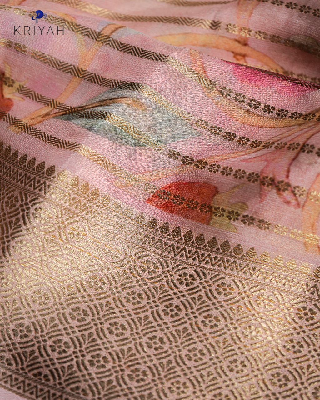 PINK BLOSSOM ZARI CREPE SAREE