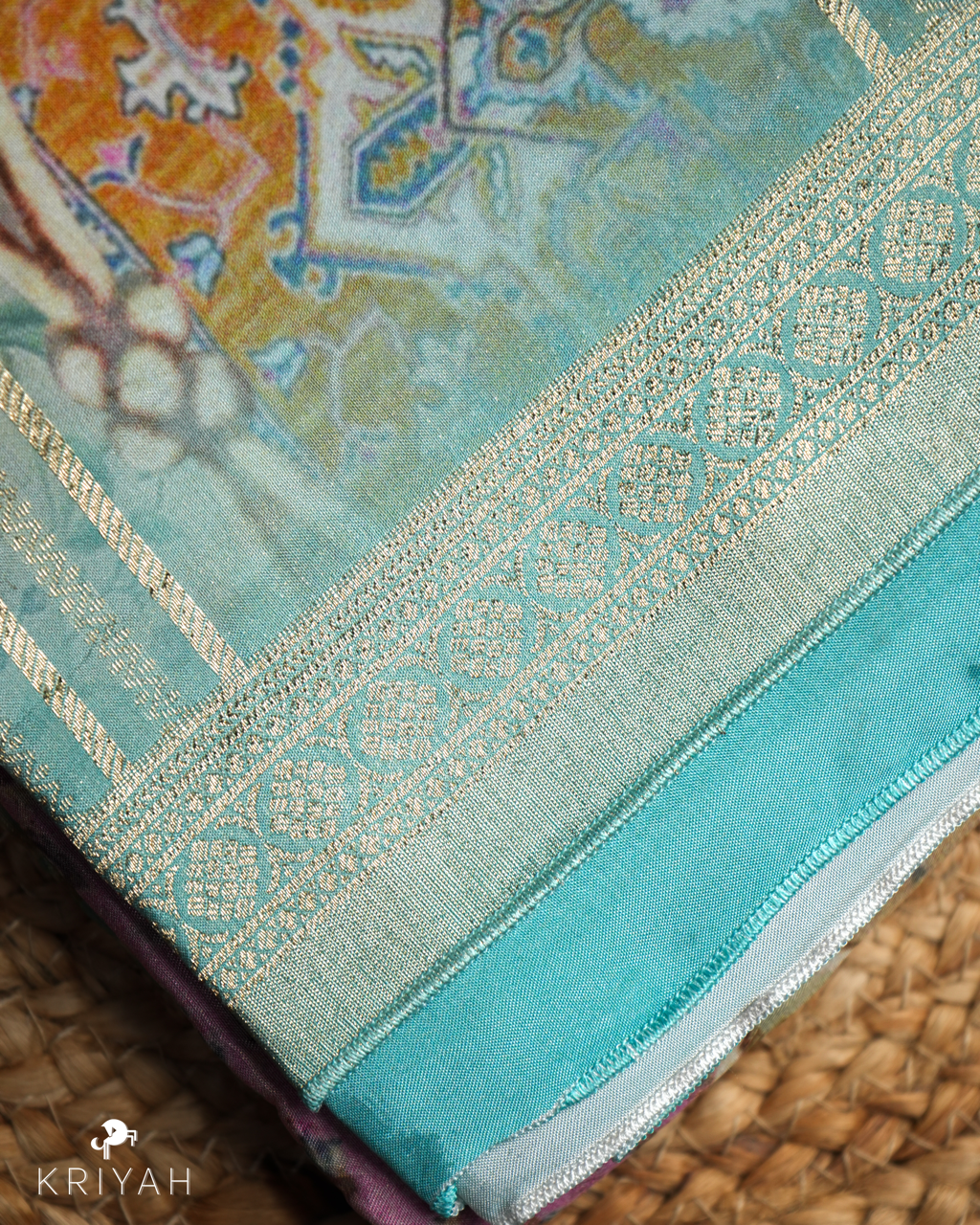 DIGITAL PAISLEY PRINT CREPE SAREE - TEAL