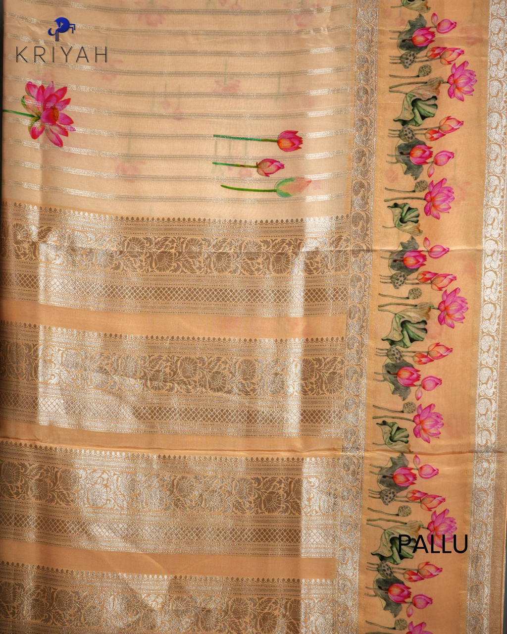 LOTUS PRINTED CREPE SAREE - PEACH