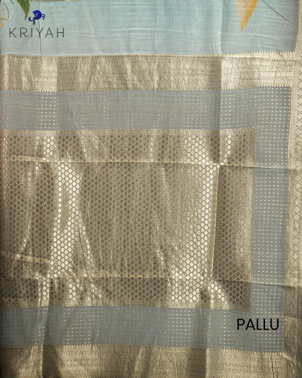 ABSTRACT PRINTED CREPE SAREE - AQUA GREEN