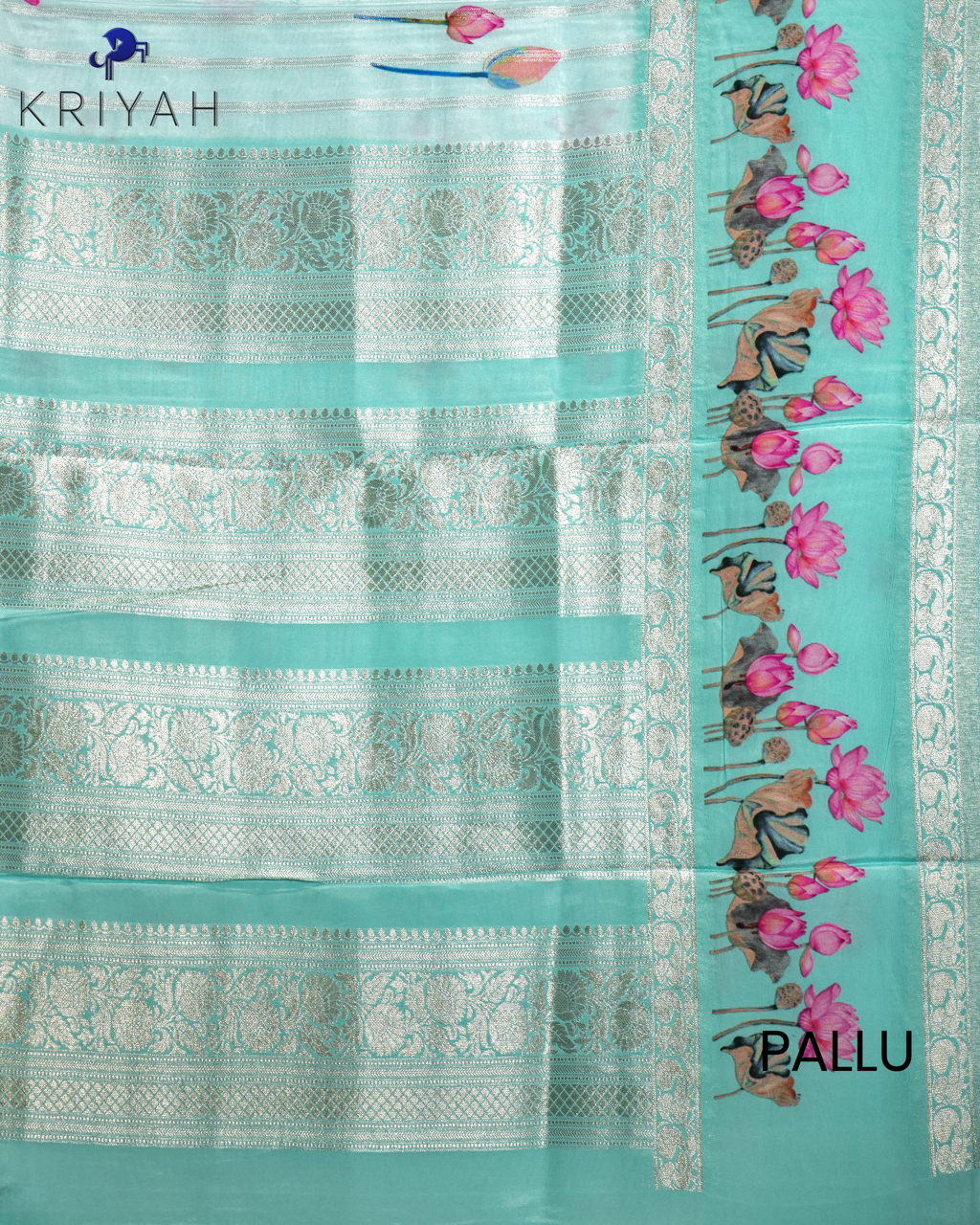 LOTUS PRINTED CREPE SAREE - SKY BLUE