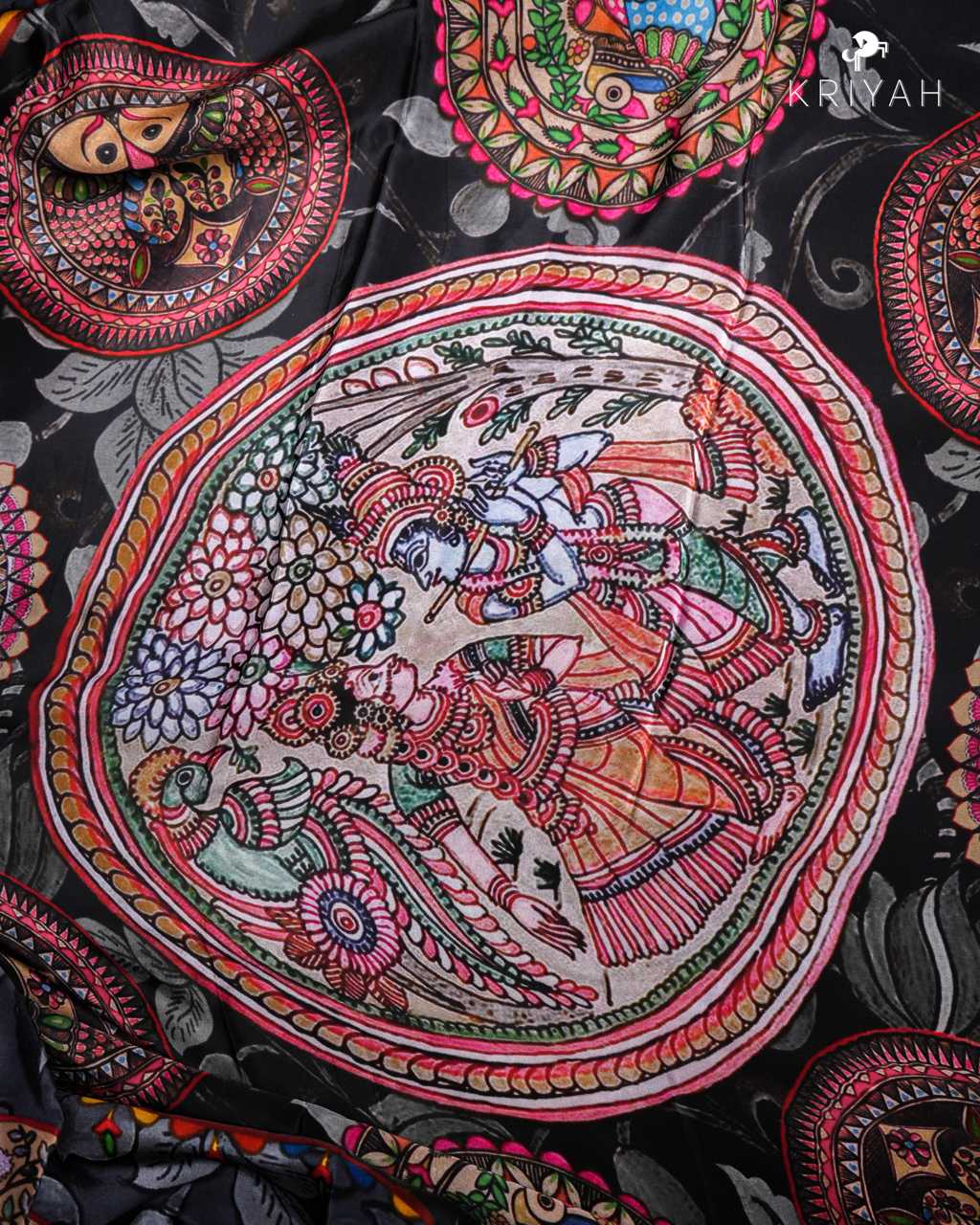 PRINTED CREPE SAREE - ASH WITH FLORAL MOTIFS