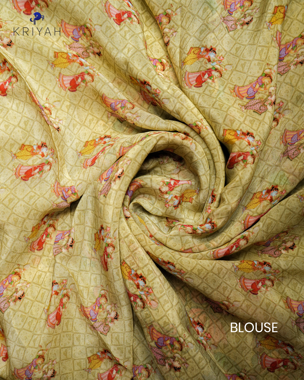 DIGITAL KALAMKARI PRINTED CREPE SAREE - LIME