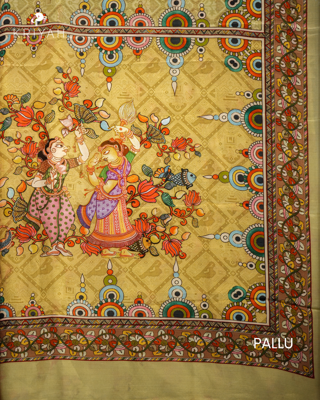 DIGITAL KALAMKARI PRINTED CREPE SAREE - LIME