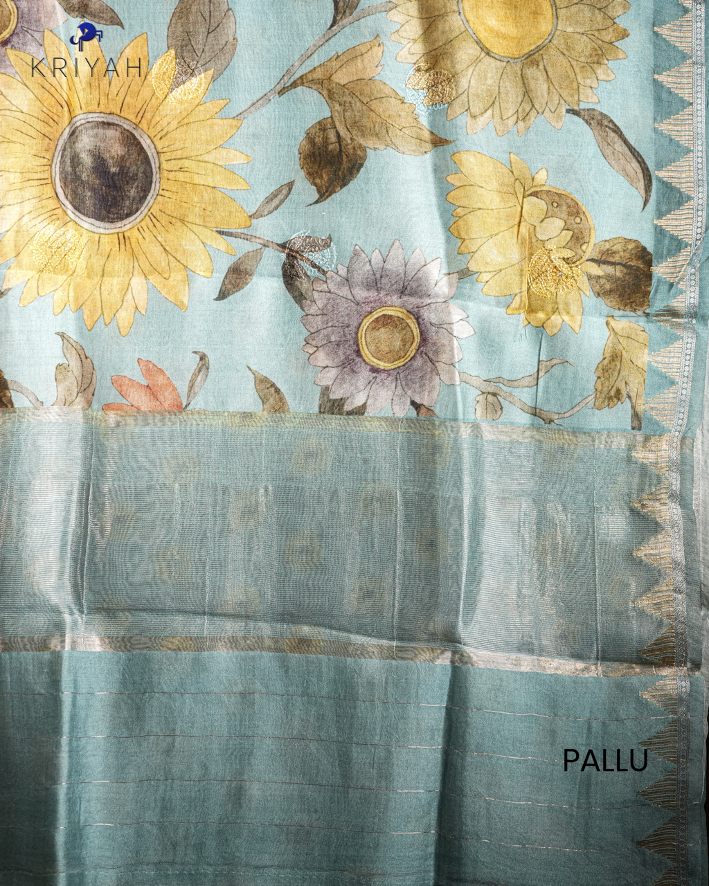 AQUA BLUE CHANDERI SILK SAREE WITH DAISY PRINT