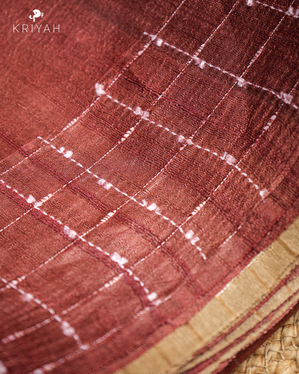 OMBRE TUSSER SAREE - DARK BEIGE-MAROON