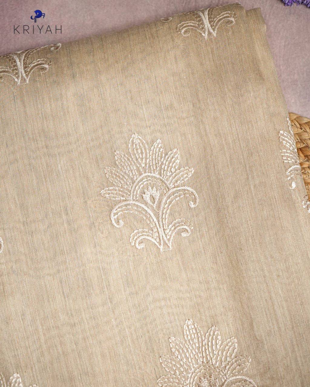 TUSSER SAREE WITH MOTIF EMBROIDERY - CHAMPAGNE
